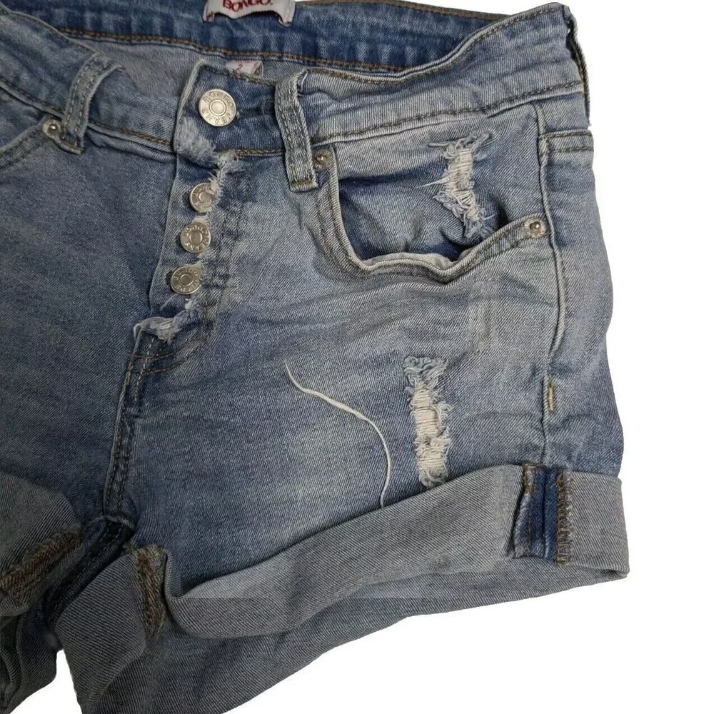 Bongo Denim Shorts Women Size 2 Button Fly Distressed Blue Medium Wash 2